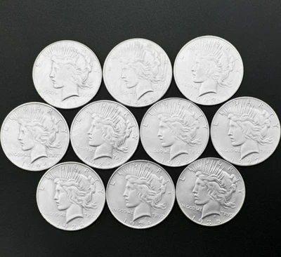 和平银币 1921 - 1935 年批量 10 件未流通 90% 银币混合年份 — 第 1/4 张图片