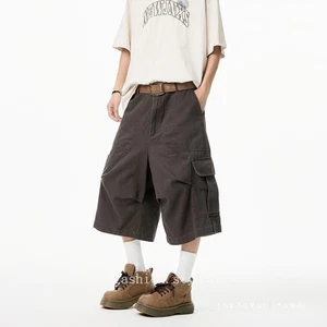 Ropa de Trabajo Retro Multi-bolsillo 7 Pulgadas Pantalón Hombres Verano Suelto Pierna Recta Informal Nuevo - Imagen 1 de 12