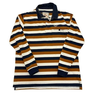 Rivers Rugby Polo Shirt Striped Orange Mens S Long Sleeve 100% Cotton - Picture 1 of 12