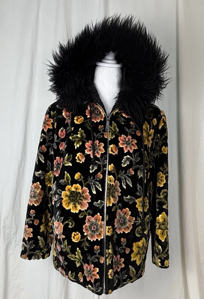 De Colección Mujer Floral Boho Alfombra Bolso Terciopelo Tapiz Forrado Chaqueta con Capucha S/M Esquí Foto 1 de 4
