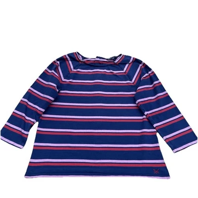Crew Clothing Striped Top 3/4 Sleeve Blue Red Pink Button Back Cotton Size 12 - Image 1 of 4