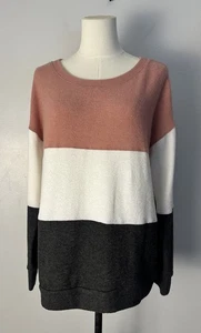Nine Britton Stitch Fix ColorBlock Brushed Knit Top Pink Cream Gray Cozy Sz M - Picture 1 of 11