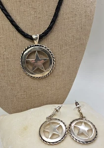Texas star Cinco Peso Pendant  Silver Plated necklace & earring set - Picture 1 of 5