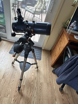 Celestron AstroMaster 114 EQ Telescope w/Tripod & 10MM Lens EUC Model 31042 Used - Image 1 of 4