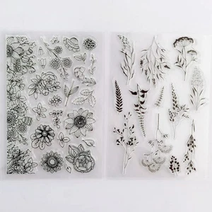Linda Craft Flower Leaves Background Clear Stamps 2 Pack Card Making DIY - Picture 1 of 1