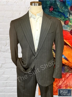 De Colección Polo Ralph Lauren Cachemira Para Hombres 44R 38x28 Gris Franela Rayas Traje 3/2 Rollo Foto 1 de 4