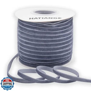 HATIANGE Dusty Blue einseitiges Samtband 1/4 Zoll x 50 Yards für Geschenk Wr - Bild 1 von 5