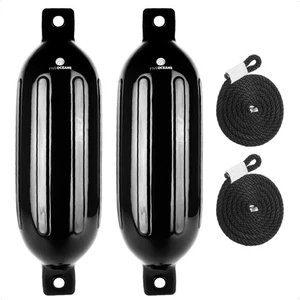 2-Pack Twin Eye Ribbed Boat Fenders 6.5 x 23-Inch, Black - Picture 1 of 9