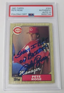 PETE ROSE Signed Autograph 1987 Topps Card 393 w/ I'm Sorry I Bet.. PSA 10 Auto - Picture 1 of 6