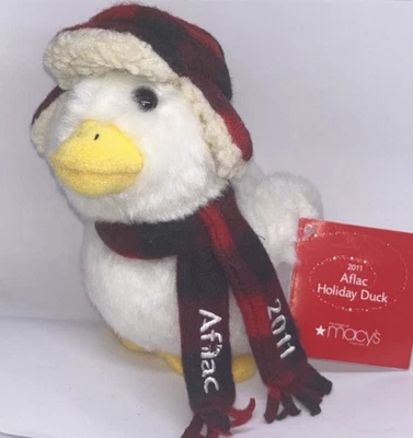 AFLAC DUCK 6 英寸保险广告毛绒帽子 2011 梅西百货围巾木材无声音 — 第 1/2 张图片