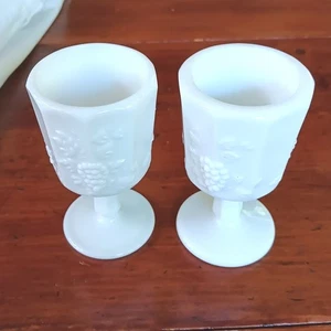 2 Westmoreland Milk Glass Wine Glasses Stemmed Panel Grape White - Picture 1 of 4