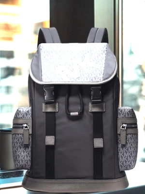 Michael Kors Cooper Men Ladies MK Logo Travel Hiking Shoulder Backpack Gunmetal - Image 1 of 4