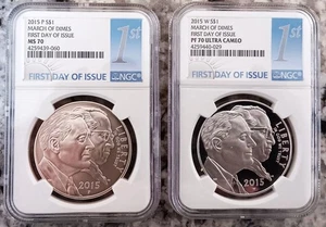 2015 March of Dimes 2 Coin Set Comm Silver Dollar NGC MS & PF 70 FDI Label OGP - Picture 1 of 8