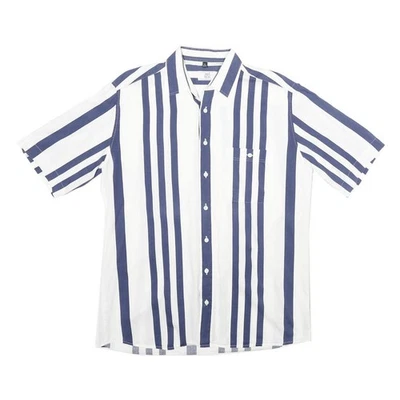 ALBA MODA Mens Blue & White Stripe Shirt M Cotton Button Short Sleeve Casual - Image 1 of 4