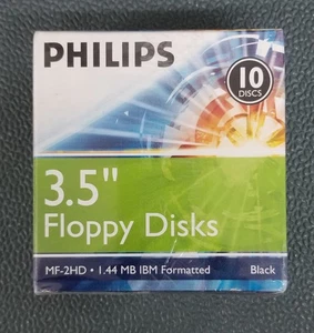 Disquettes Philips 3,5" noires 1,44 Mo formatées IBM MF-2HD neuves 10 pièces - Photo 1/1