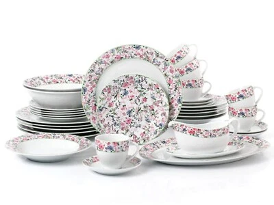 35Pc Complete Dinner Set Desert Plates Soup Cereal Pasta Deep Bowl Mugs Floral - Image 1 of 4