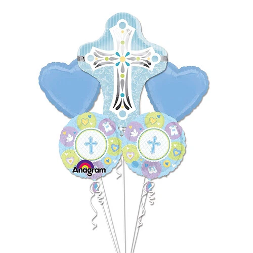Sweet Christtening Blue FIL MYLAR BALLOON BOUQUET (5 件) ~ 宗教用品 — 第 1/1 张图片