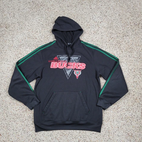 Milwaukee Bucks Sweatshirt Mens Medium Black Adidas Hoodie Basketball NBA A1* Cover