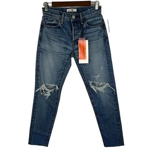 MOUSSY VISALIA DISTRESSED TAPERED BUTTON FLY JEANS IN BLUE NWT WOMEN'S SIZE 24 - Picture 1 of 17