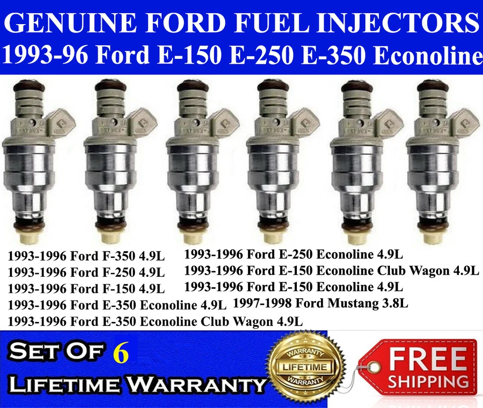Oem Ford Set Of 6 Fuel Injectors for 1993-96 Ford E-150 E-250 E-350 Econoline V6 - Изображение 1 из 2