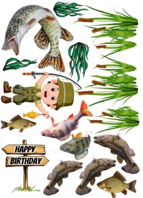 Angeln Angler Tortenbild Aufleger Party Deko Geschenk Geburtstag essbar 3D Fisch - Bild 1 von 4