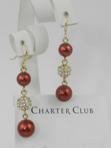 CHARTER CLUB  Pavé Fireball  Colored Imitation Pearl Triple  Earrings