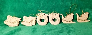 Christmas Avon Set of 6 Genuine Bisque Porcelain Ornaments 24 Karat Gold - Picture 1 of 8