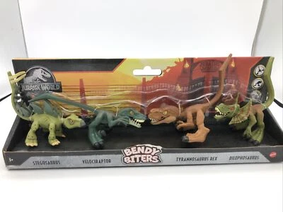 Jurassic World Bendy Biters Set Of 4 Stegosaurus Velociraptor Tyrannosaurus + - Image 1 of 4