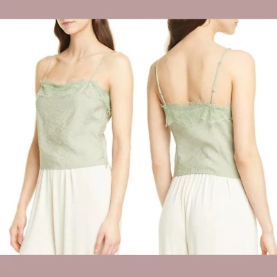 Camiseta sin mangas VINCE [mediana] con ribete de encaje verde jade #T368 nueva con etiquetas $225 Foto 1 de 4
