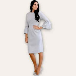 Rachel Parcel Womens Dress Sz Large Sky Blue Knit Sheath Ruffle Classicore - Picture 1 of 15