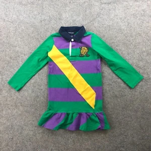 Ralph Lauren Dress Girls 4 Green Purple Half Sleeve Embroidered Crest Collared - Picture 1 of 10
