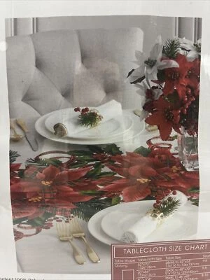 Benson Mills Holiday Poinsettia Plaid Garland Tablecloth 52 x 70 Rectangular New - Image 1 of 4
