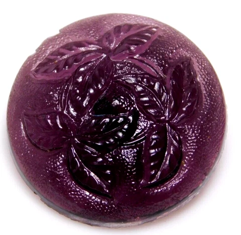 Antique Vtg Glass LEO POPPER BUTTON Translucent Purple w/a Key Shank NICE Cover