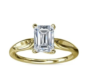 2 Ct Classic Emerald Cut IGI Certified Lab Grown Diamond Rings 14K Yellow Gold - Picture 1 of 9