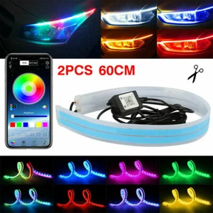 2x RGB APP 60CM LED DRL Running Strip Light Flexible Turn Signal Lamp Headlight - Bild 1 von 12