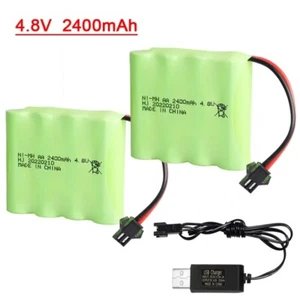 2 Packs 4.8V 2400mAh Ni-MH Rechargeable Battery Pack SM-2P Plug for RC Truck Car - Picture 1 of 10