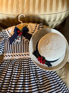 Sylvia Whyte Beautiful Short Sleeve Navy Blue & White Spring Dress w/ Hat Size 5 - Picture 1 of 6