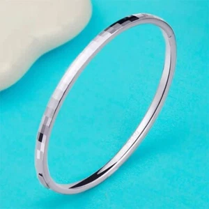 Reines Platin 950 Armreif Damen Glück 3 mm geschnitzt quadratisch Armband 10,29 g/61 mm - Bild 1 von 7