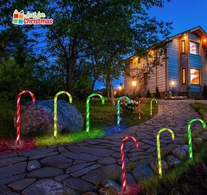 Multi Colour Christmas Candy Cane Outdoor Pathway Lights - 8-Pack - 50cm tall - Picture 1 of 7