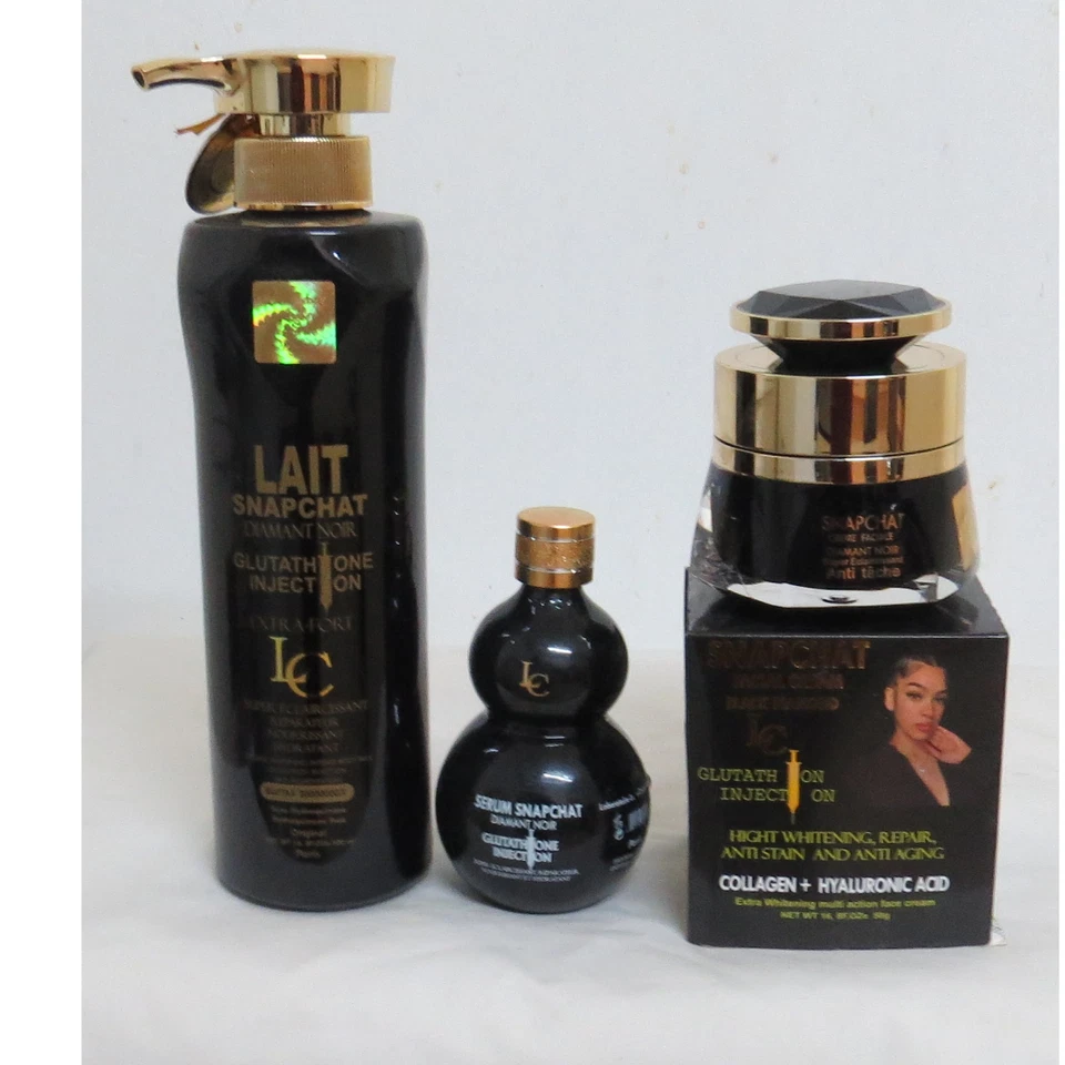 LABORATOIRE LUXE COSMETIC Lait Snapchat Diamant Noir Body Milk Lotion + Face Cream + Oil (3Pcs Set)