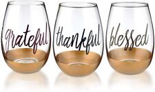 Grasslands Road Stemless Wine Glasses (3 Pack) Grateful Thankful Blessed Print