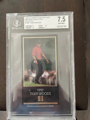 Tiger Woods 1997-98 Champions Golf Masters Collection Gold Foil Beckett 7.5 RC - Image 1 of 2