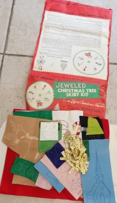 ВИНТАЖНЫЙ 1950-е Рождественская елка юбка войлок аппликация набор 37» диаметр - Изображение 1 из 4