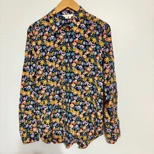 Boden leuchtendes buntes geblümtes Seidenhemd mit Knopfleiste Damengröße 8 - Bild 1 von 6