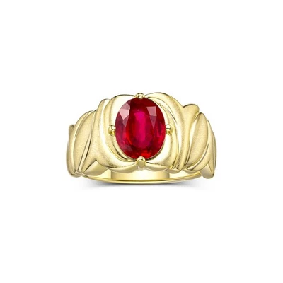 RYLOS  YELLOW GOLD PLATED SILVER RUBY SOLITAIRE GEM SATIN FINISH RING SZ 5-10 - Image 1 of 4