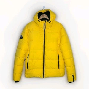 Superdry Mens Hooded Puffer Sports Jacket Yellow Quilted XL - Picture 1 of 9