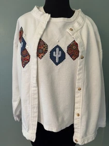 Navaho Cactus Women’s Jacket & Top Set Blouse Southwest 100% Cotton Sz L/XL USA - Picture 1 of 17