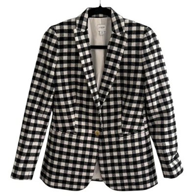Chaqueta Blazer J.Crew Negra Blanca a Cuadros de Búfalo Lana Talla 00 Preppy Clásica Foto 1 de 4