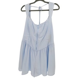 NEW Women's Light Blue Romper Corset Hook Eye Smocked Back Size Medium Coquette
