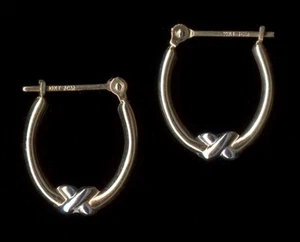 New 10K Solid Yellow & White Gold 15mm Oval Hoop Snap Stud Earrings -op - Picture 1 of 1